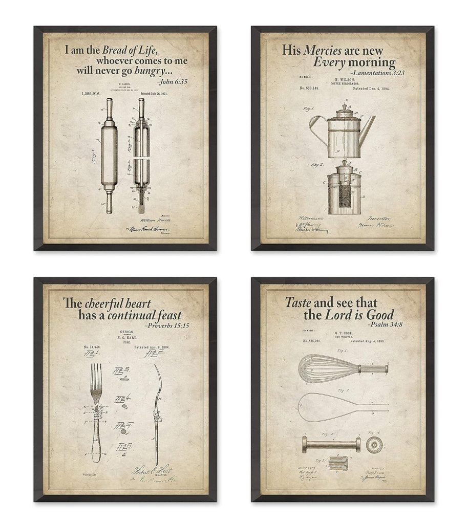 Christian Kitchen Wall Art Prints, Set Of 4, Unframed, Vintage Style, Bible  Verses within Vintage-Inspired Wall Art For Kitchens