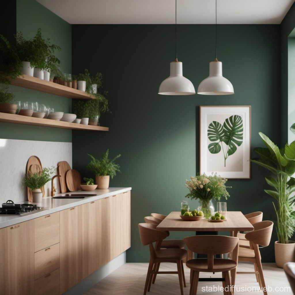 Green Kitchen Design With Natural Elements | Stable Diffusion Online intended for Art With Natural Elements For Kitchens