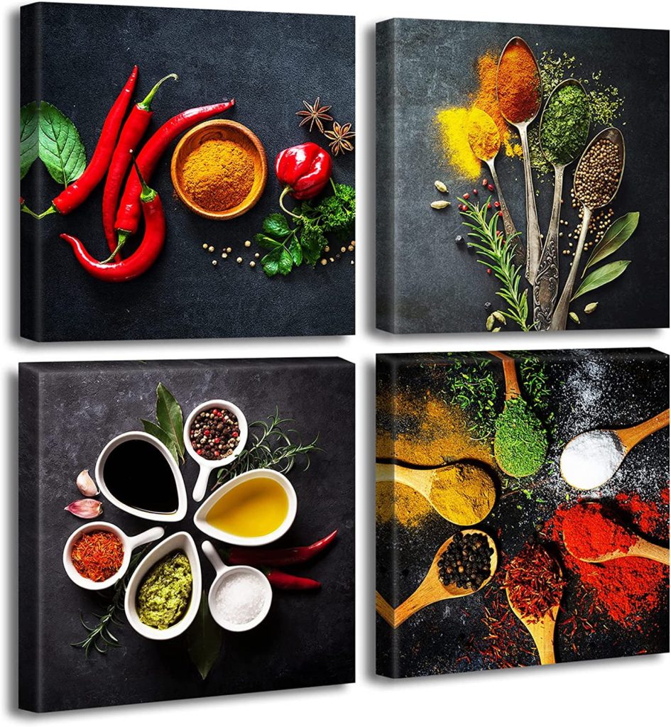 Kitchen Wall Decor Colorful Spices Seasoning Spoon Canvas Wall Art Vintage  Painting Picture For Modern Home Dining Room Contemporary Artwork with regard to Unique Canvas Prints For Kitchens