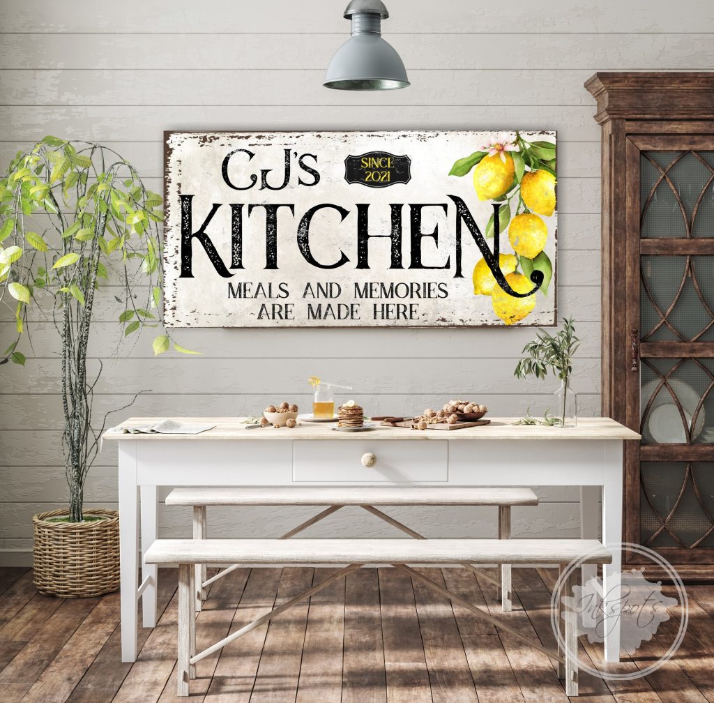 Lemon Wall Art, Personalized Large Kitchen Sign, Modern Farmhouse with Personalized Framed Artwork For Kitchen