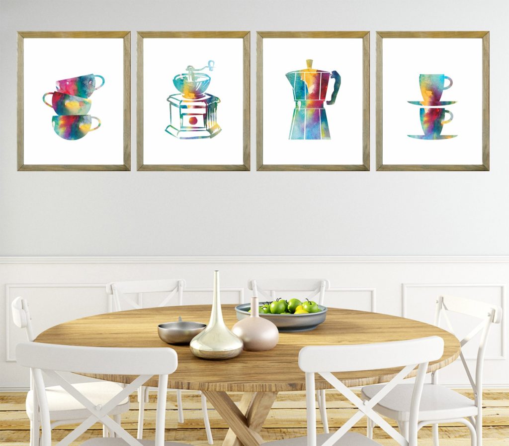 Set Of 4 Kitchen Prints, Coffee Print Set, Kitchen Art Prints inside Colorful Kitchen Art Prints