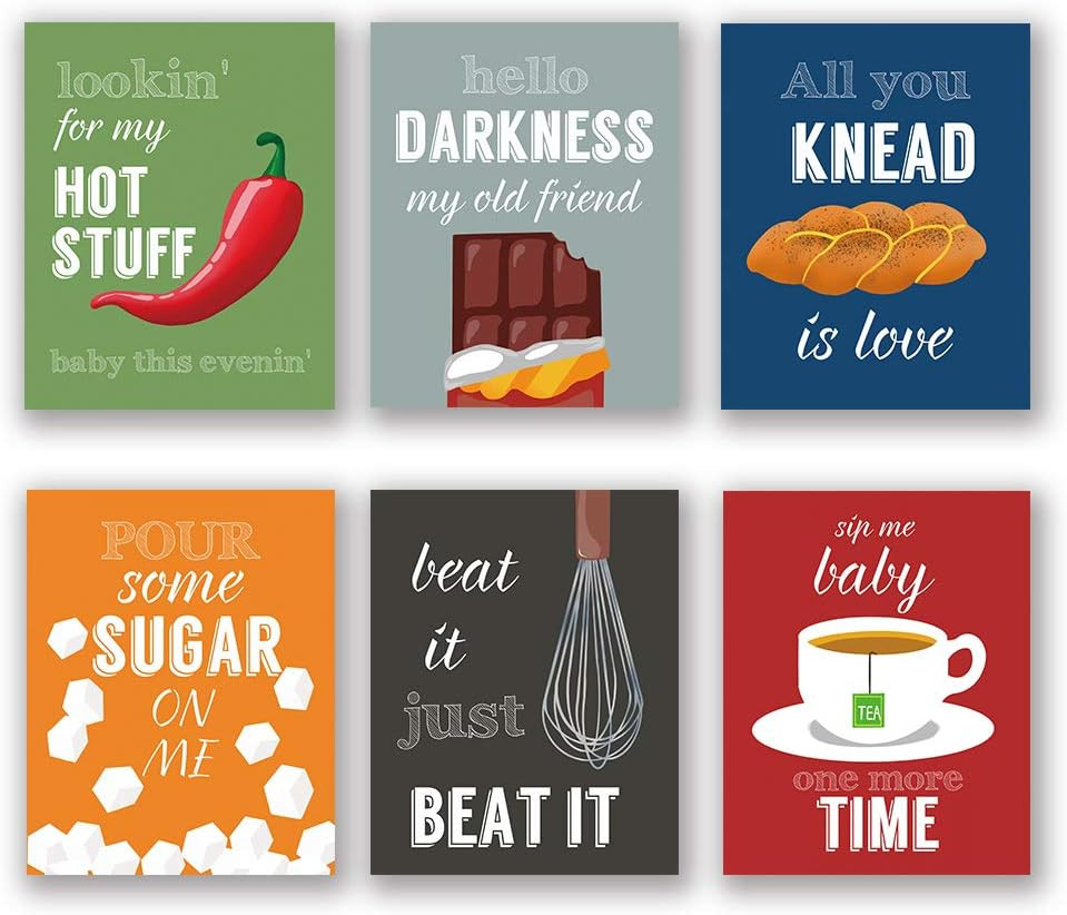 Set Of 6 Colorful Funny Kitchen Quote Art Prints - Motivational Saying  Canvas Wall Art For Kitchen Decor with Decorative Kitchen Artwork Prints